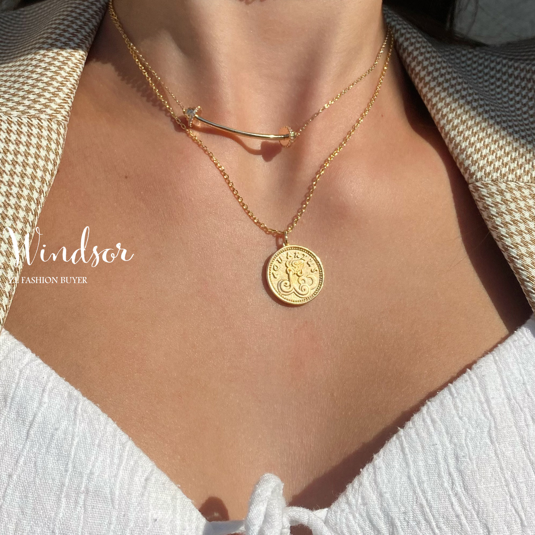 现货LHWindsor温莎十二星座雕刻硬币金币复古叠戴项链高级小众