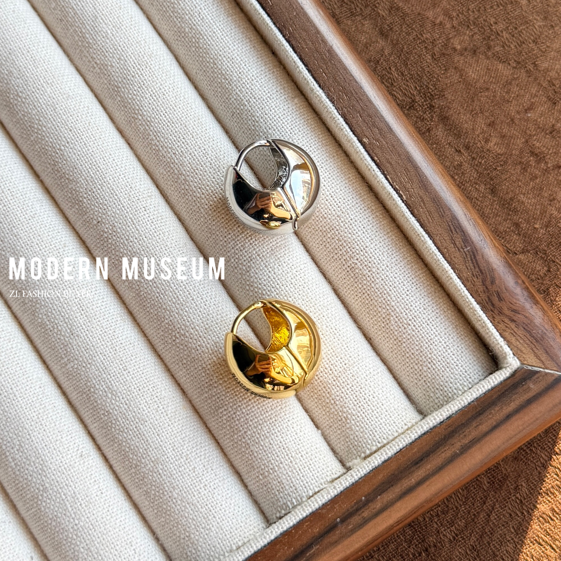 现货Modern Museum圆润球面镀金银色极简风高级耳环官方授权