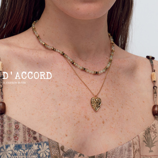 现货26SS新款DACCORD仲夏夜葡萄石串珠爱心浮雕吊坠项链叠戴春夏
