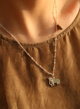 现货PO XIAO新款纹理感小象彩色珐琅阿拉善石鱼骨链项链官方授权