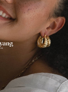 清仓Alix Yang澳洲牛角包纹理圆顶简约镀金小众复古耳环官方授权