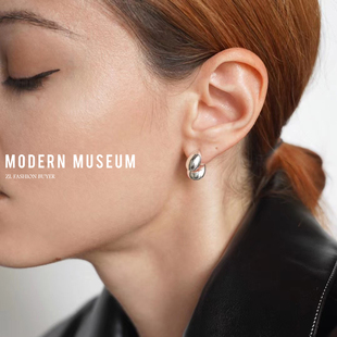 现货Modern Museum小水滴双层立体镀金银色简约小众高级耳钉耳环