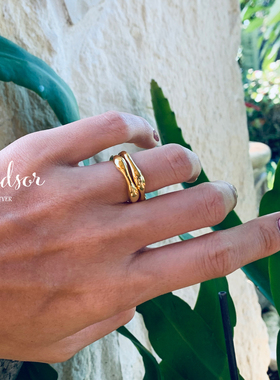 温莎波纹波浪黑洞镀金戒指