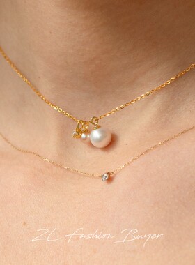 5折清仓Fedoma白色粉色天然珍珠宝石三吊坠项链轻奢小众高级礼物