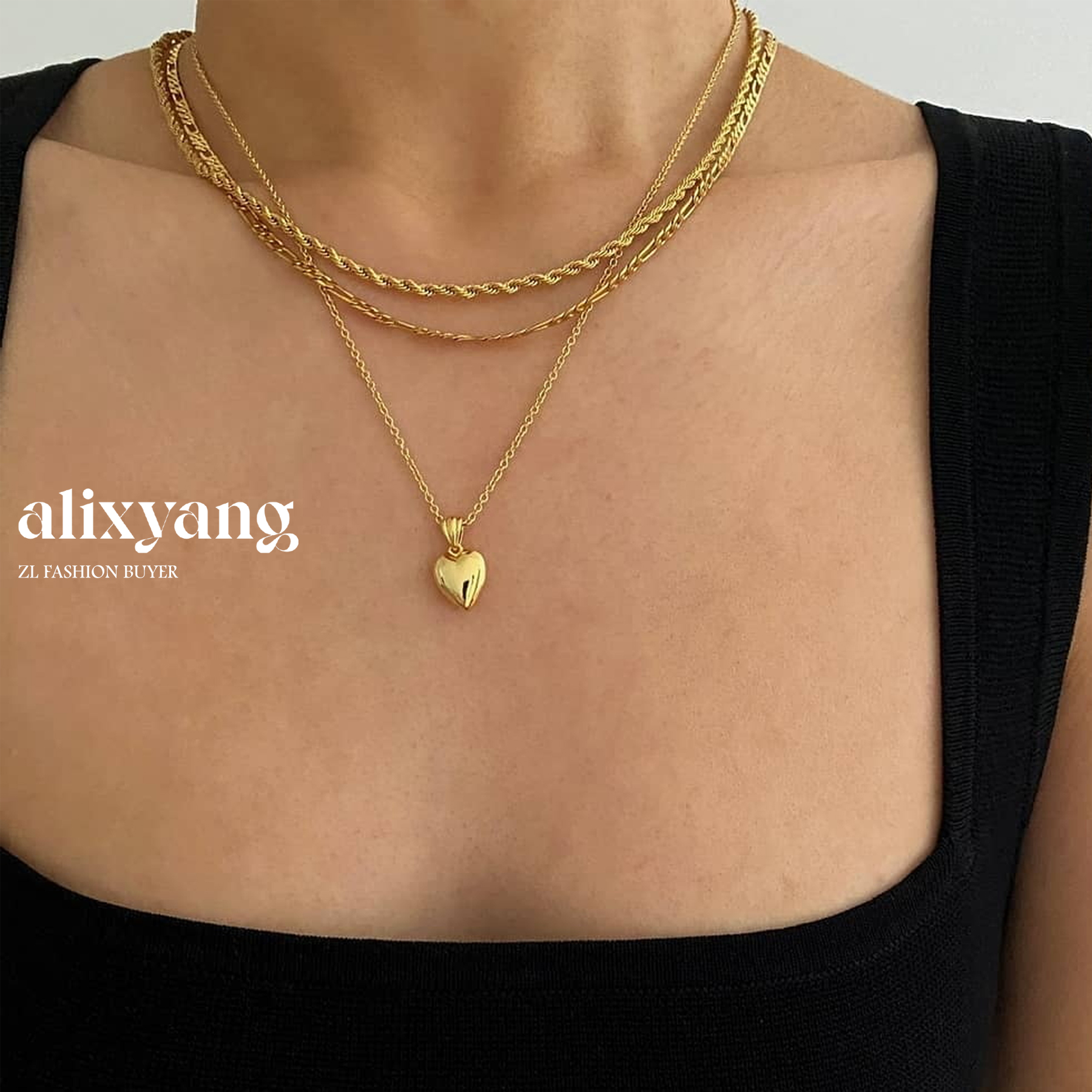澳洲AlixYang立体心形镀金项链