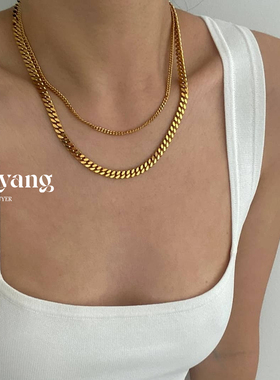 清仓Alix Yang经典古巴锁链条澳洲小众复古叠戴项链男女情侣