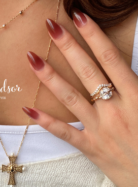 现货LHWindsor温莎小皇冠竹节V形圆冰立体切割戒指叠戴