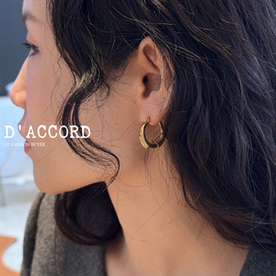 现货25FW新款DACCORD雕刻古铜金缠绕做旧耳圈耳环Hoops百搭复古