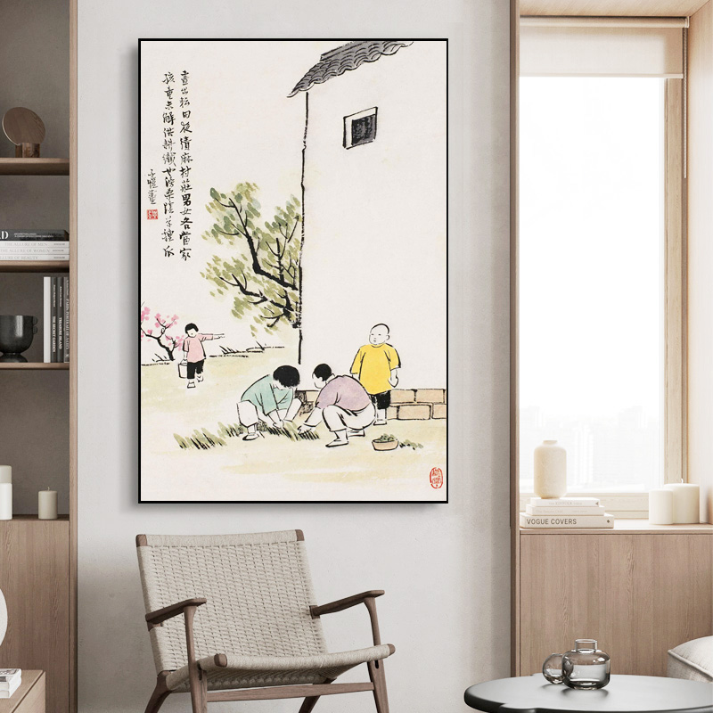 丰子恺挂画人物民国生活装饰画新中式客厅玄关餐厅书房壁画国画图片