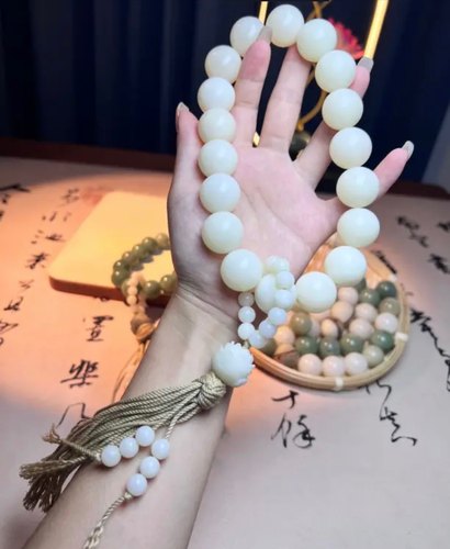 原生白玉菩提根手串十八子文玩念珠汉服配饰原籽打磨菩提手持佛珠