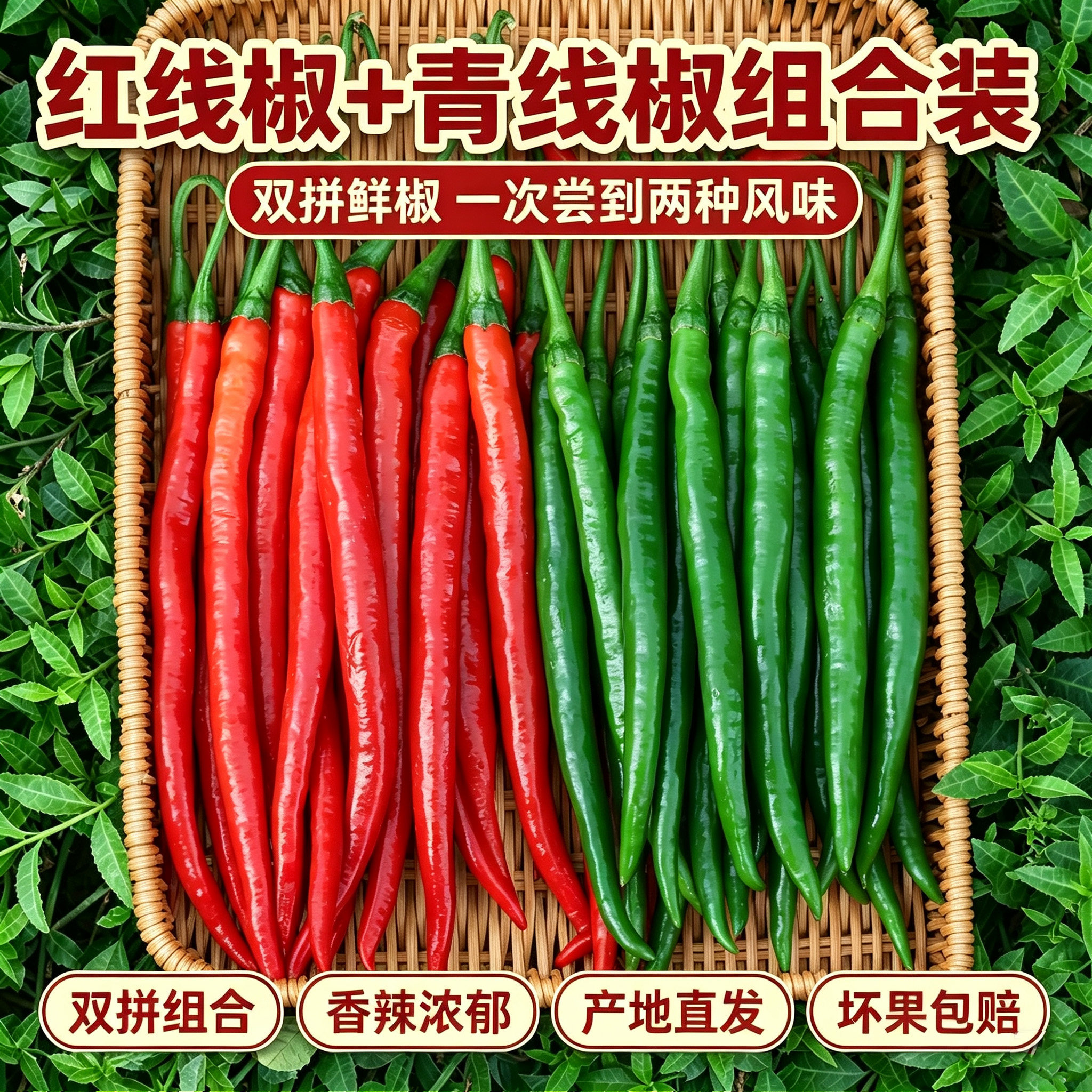 现摘现发青线椒+红线椒各一半二荆条剁椒双椒剁辣椒做酱原料