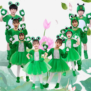 小青蛙演出服儿童动物小蝌蚪找妈妈小跳蛙服装 纱裙发箍舞蹈表演服