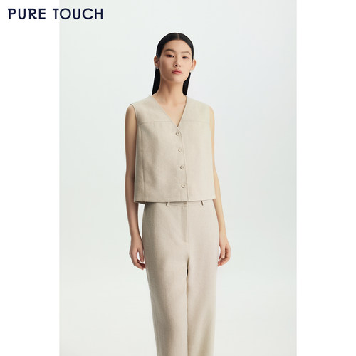 商场同款PURE TOUCH女装26春夏新款v领廓形马甲亚麻羊毛西装马夹