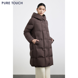 白鸭绒羽绒服中长款 商场同款 25秋冬新款 TOUCH女装 连帽羽绒服 PURE