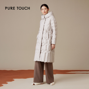 外套新 百搭冬季 puretouch女士中长款 羽绒服白鹅绒保暖米灰色修身