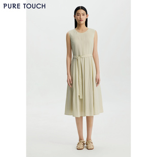 连衣裙浅绿色易打理肌理感极简通勤收腰裙 无袖 PURE TOUCH26夏新款