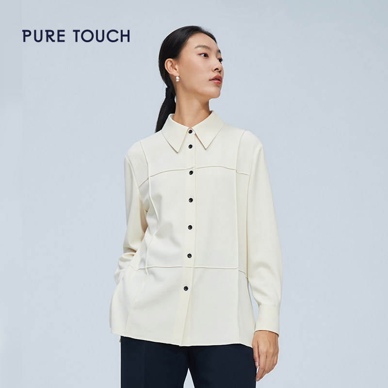 pure touch尖领廓形女士衬衫高级小众设计感宽松百搭长袖春季衬衣