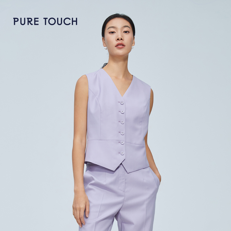 puretouch女士西服马甲芋泥紫收腰显瘦上衣设计感百搭浅春系外套