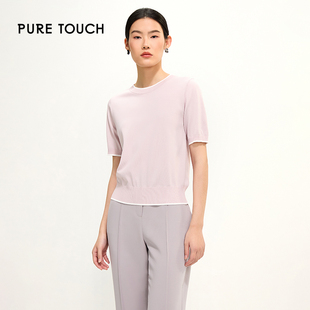 pure 百搭舒适灰色上衣新 touch女士粉色针织圆领短袖 T恤简约时尚