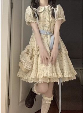女大童甜美碎花娃娃领连衣裙夏季初中学生田园风泡泡袖公主蛋糕裙