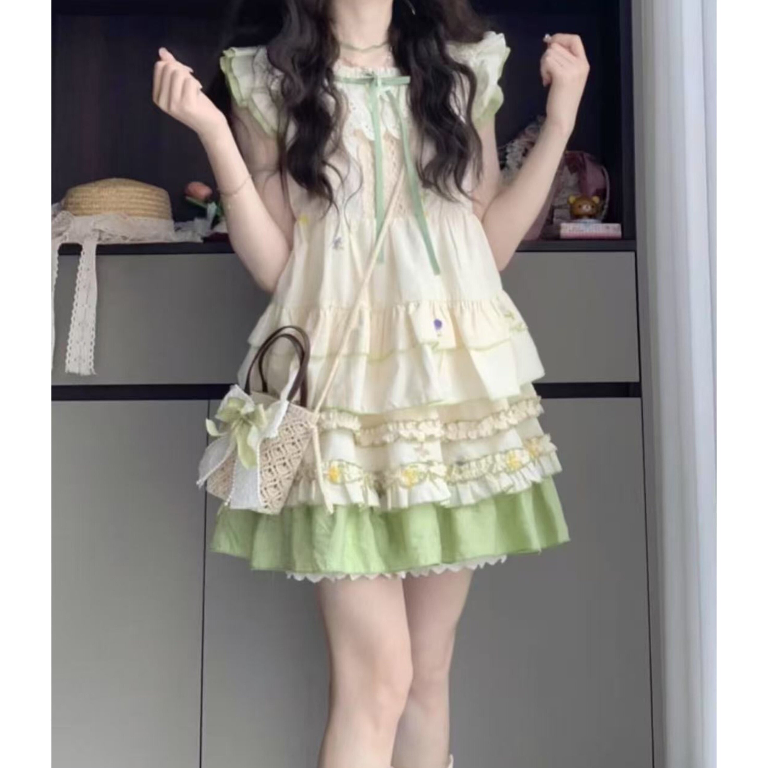 女大童小飞袖连衣裙初高中学生夏日绝美小个子可爱甜美蛋糕裙套装