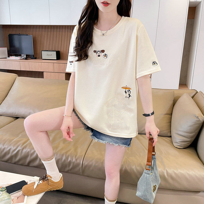 女大童刺绣卡通短袖t恤夏季新款图片