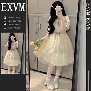 女大童网纱连衣裙夏季娃娃领初中生13岁小个子日系洛丽塔公主裙15