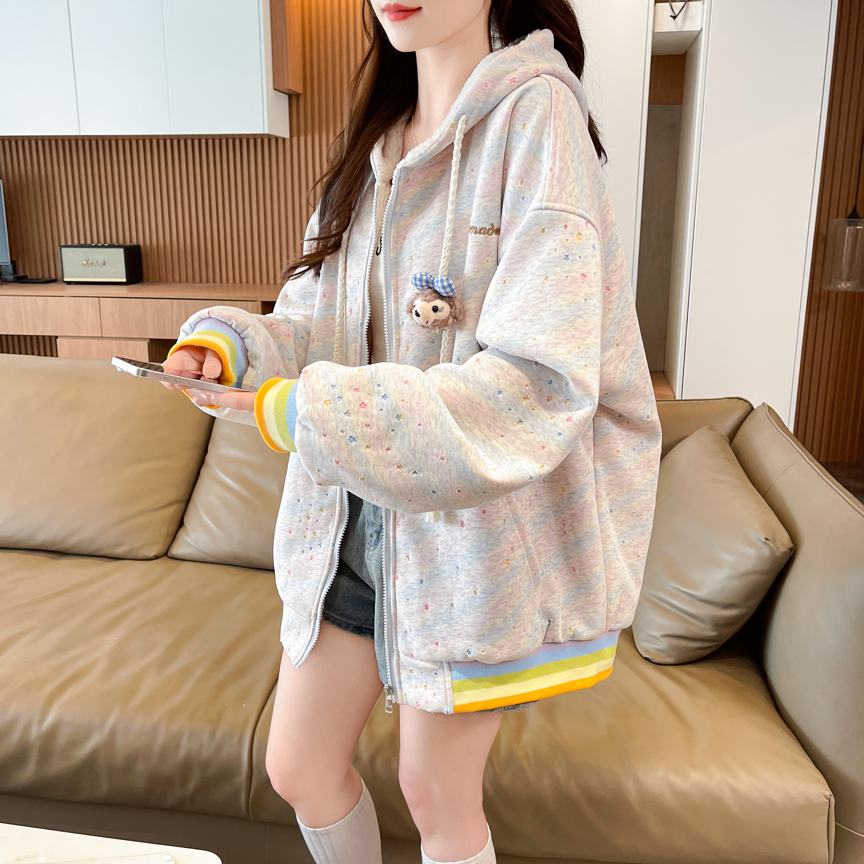 女大童羊羔毛加绒加厚外套