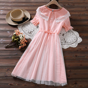 小清新甜美连衣裙初中学生网纱碎花裙中长裙 少女韩版 2020夏装 新款