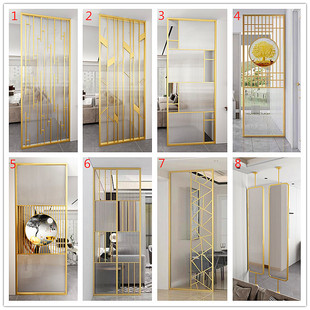 中式 饰 不锈钢轻奢金属办公室屏风长虹玻璃隔断现代简约铁艺镂空装