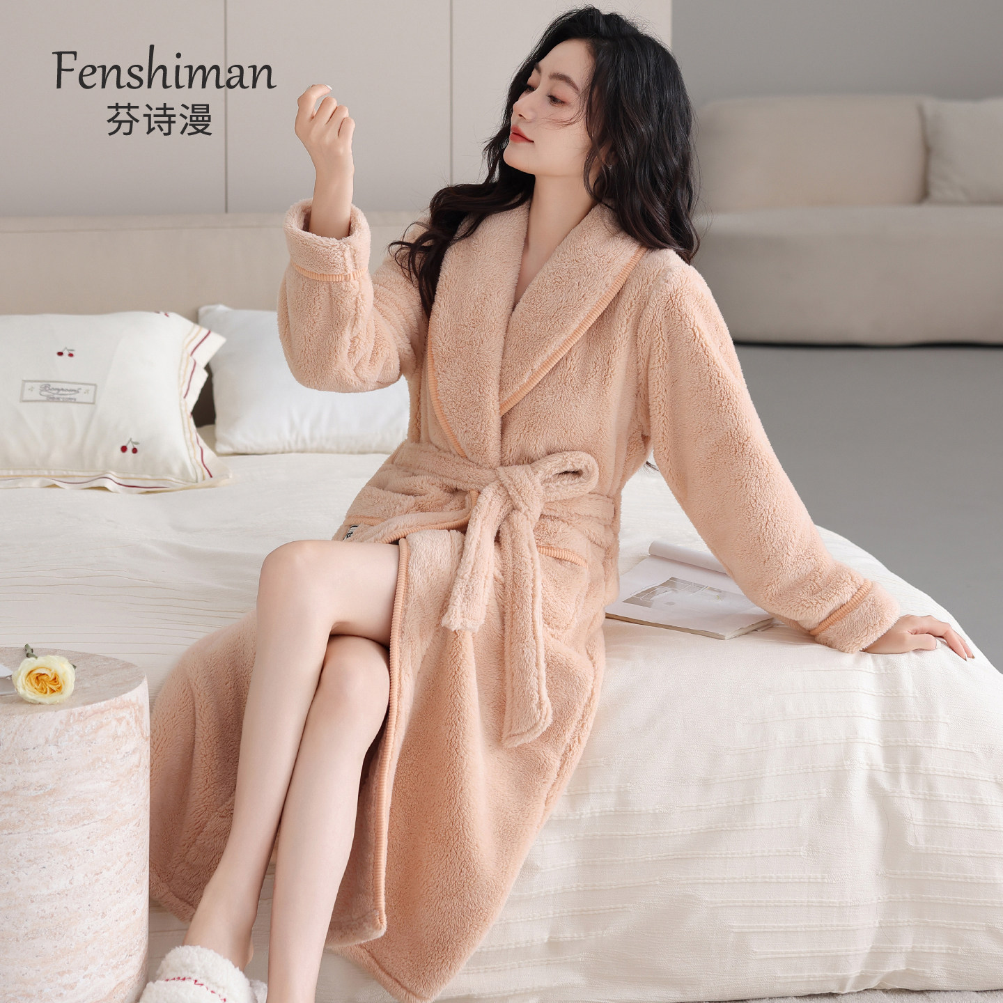 【超温暖】睡袍女士秋冬法兰绒
