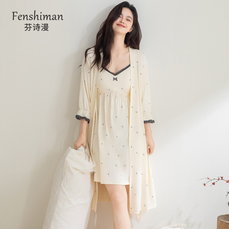 吊带睡裙女夏季带胸垫性感纯欲两件套2025新款莫代尔睡袍冰丝睡衣