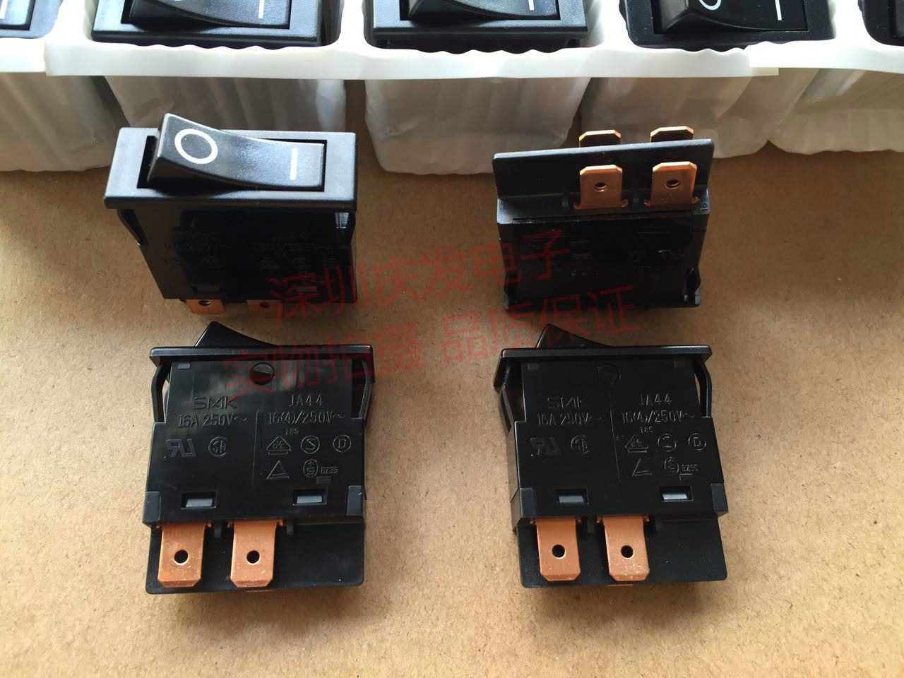 进口日本smk 船型开关 ja44 翘板 电源开关 4脚2档 16a 250v 薄型