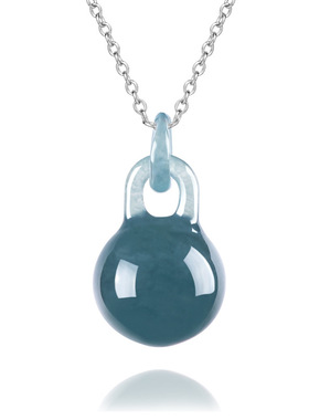 全新拍卖捡漏缅甸天然A货翡翠蓝水锁扣圆珠吊坠糯种玉石S925银镶