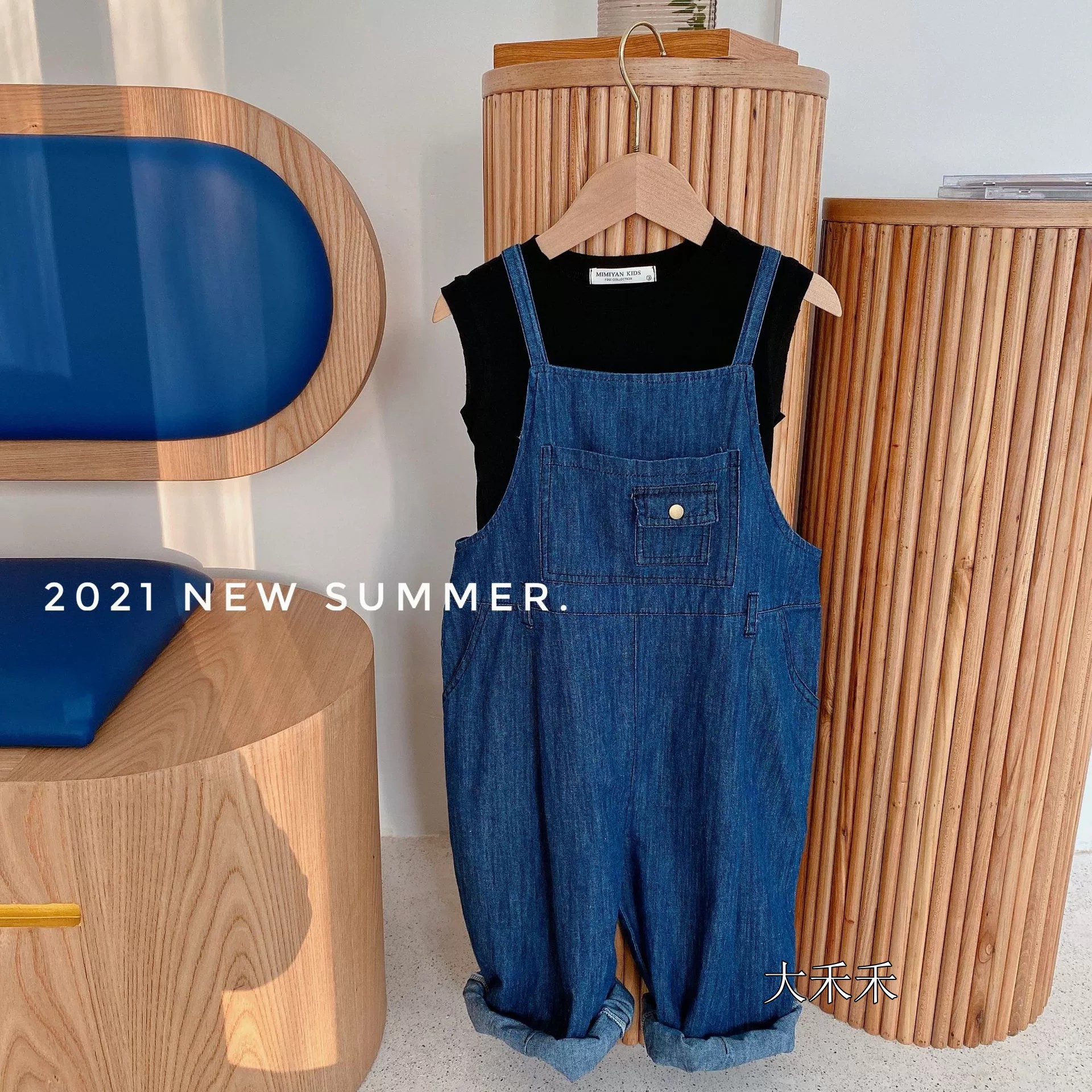 儿童牛仔裤2024眯眯眼夏季新品男女童防蚊裤吊带裤宝宝简约背带裤