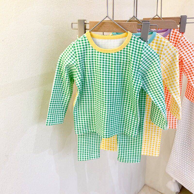 22韩国家居服儿童全棉格子童套家居服套装