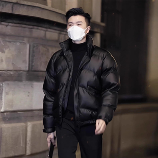 短款PU皮立领皮棉衣男冬季潮牌高级感加厚保暖羽绒棉服男款外套潮