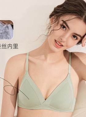 cluster内衣女小胸聚拢法式真丝桑蚕丝里性感三角杯文胸厚防下垂