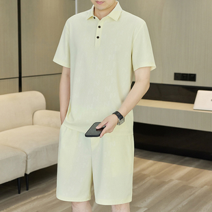 啄木鸟短袖短裤两件套时尚休闲翻领POLO衫字母印花休闲男士套装夏