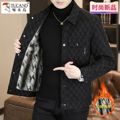 啄木鸟时尚休闲加绒加厚翻领夹克