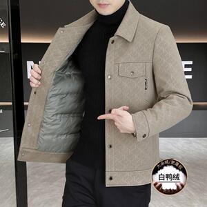 啄木鸟冬季新款男士潮流翻领羽绒服保暖夹克时尚商务休闲印花外套