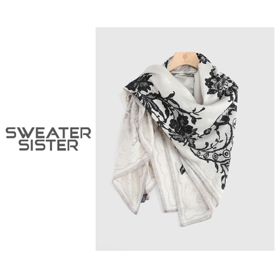 毛衣姐姐 双面钻石纹丝毛方巾手工卷边复古披肩女916-01321