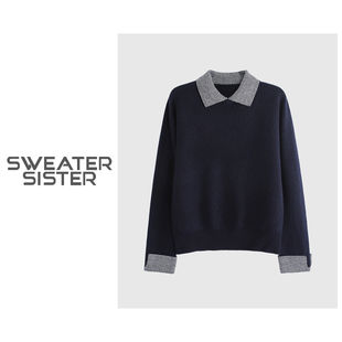 宝针毛衣066 毛衣姐姐 条纹拼接元 羊毛针织衫 1040 韩系假两件长袖