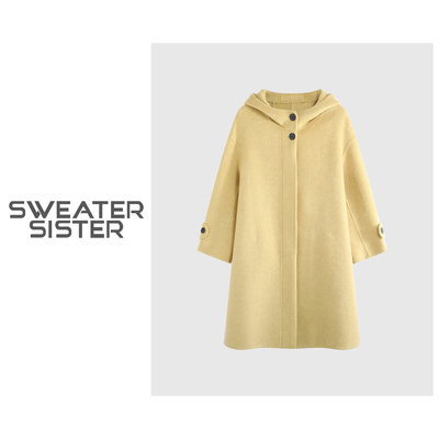 毛衣姐姐 韩版连帽双面呢大衣秋冬高级感羊毛毛呢外套5180-25918