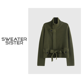 女031 毛衣姐姐 针织衫 腰带款 9921 小众复古设计感拉链开衫