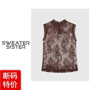 毛衣姐姐 新款时尚立领镂空无袖蕾丝衫显瘦上衣女515-23032