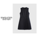 毛衣姐姐 25215 设计感毛呢圆领连衣裙优雅小众单边压褶裙子6677