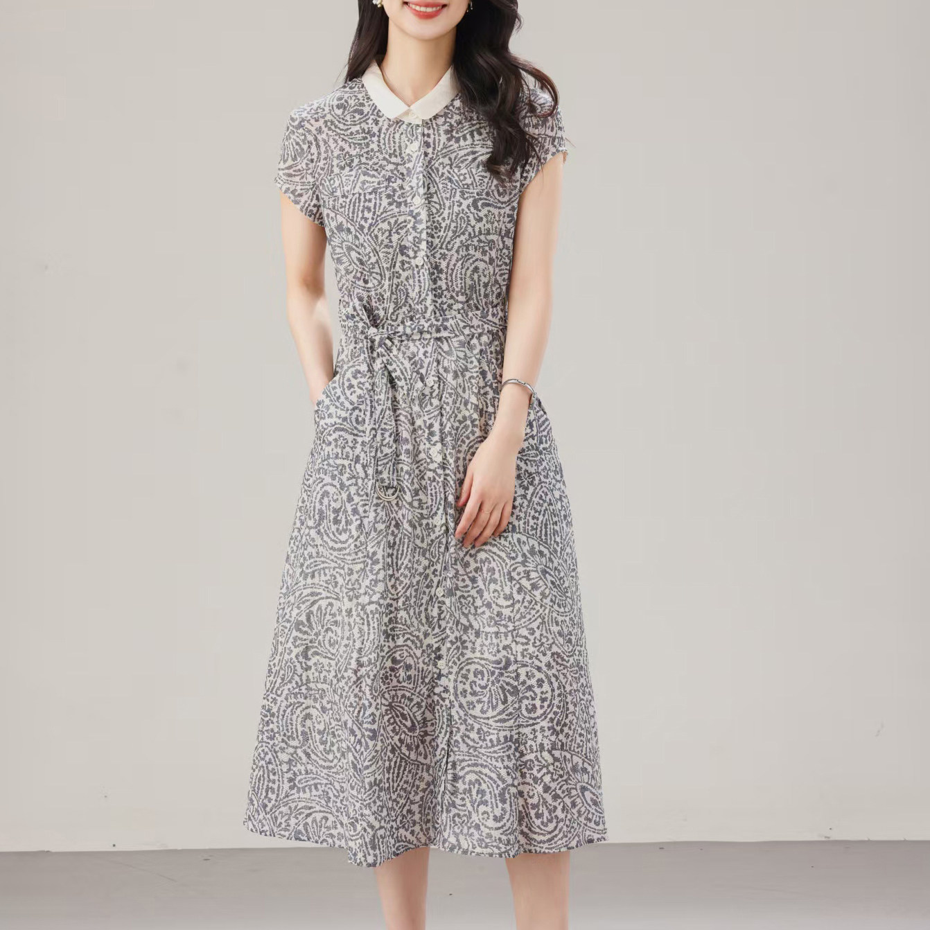 复古休闲夏季新款宽松显瘦气质连衣裙女5379-86322