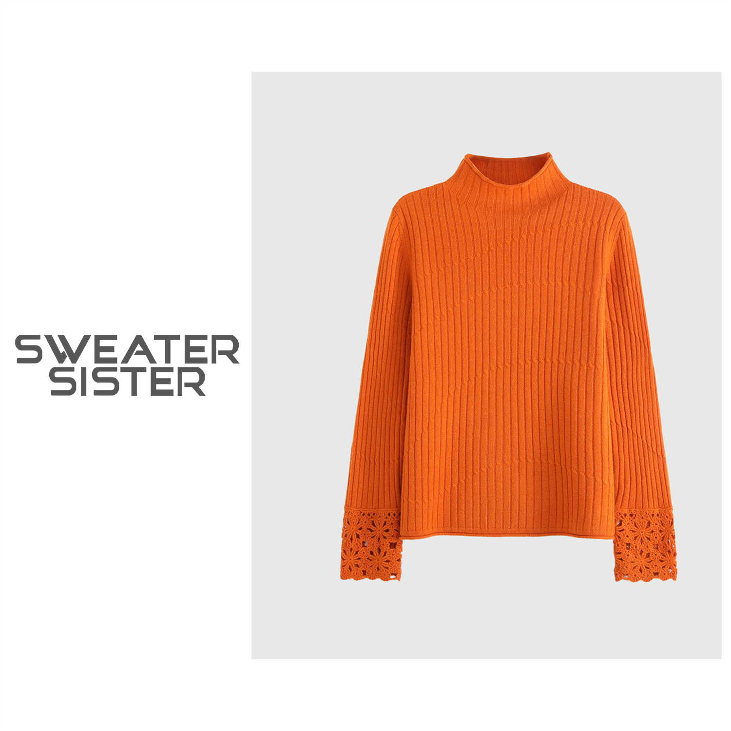 毛衣姐姐 多色系半高领羊毛打底衫钩花镂空软糯针织毛衣066-1025