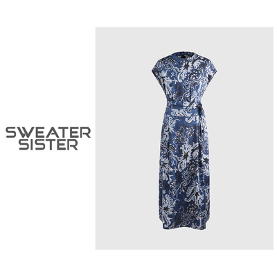 毛衣姐姐 波西米亚风收腰飞飞袖复古印花长款连衣裙女5291-D116